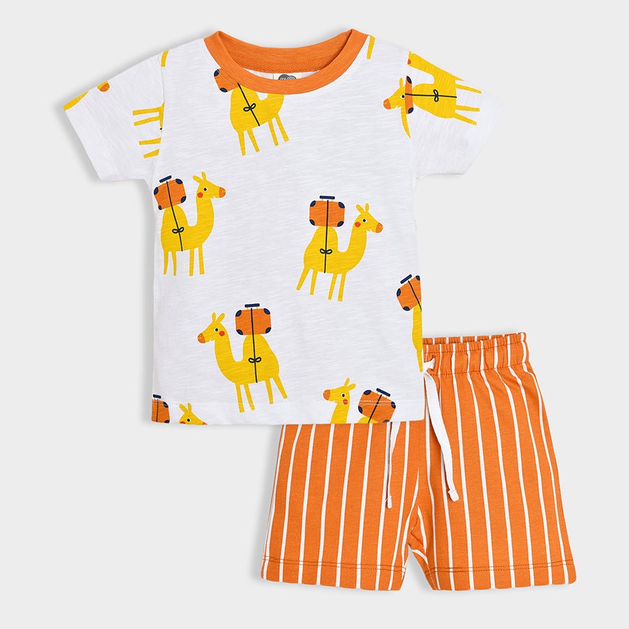 Petite Camel Printed T-Shirt & Stripes Shorts Set Tshirt - Short Set 1