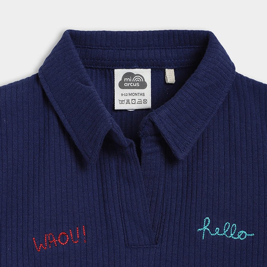 Petite Navy Embroidered Half Sleeves T-Shirt Half Sleeve Polo T-Shirt 6