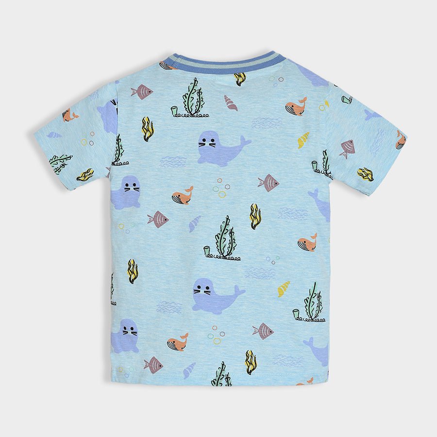 Sea World Melange Printed T-Shirt & Pyjama Set T-Shirt - Pyjama Set 3