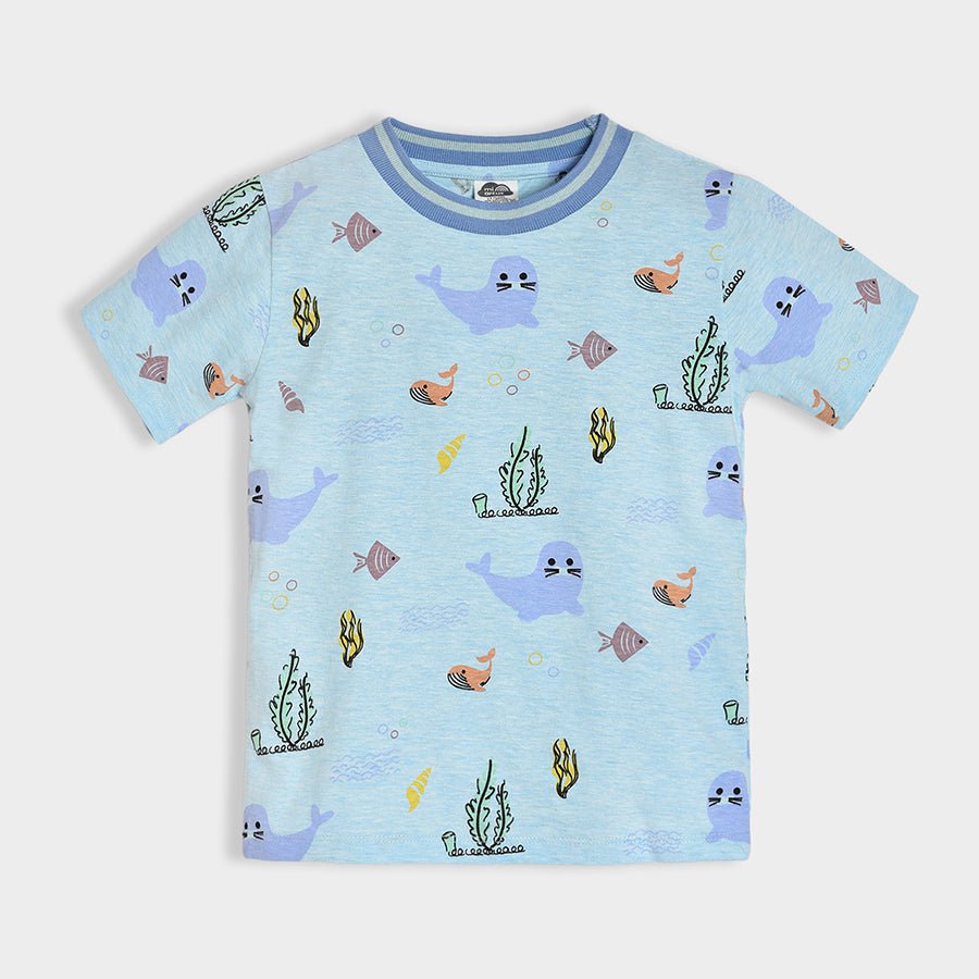 Sea World Melange Printed T-Shirt & Pyjama Set T-Shirt - Pyjama Set 2