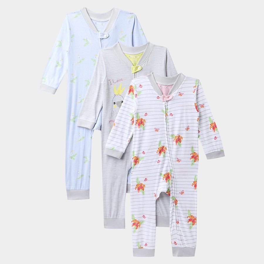 Unisex Floral Print Comfy Sleep Suit (Pack of 3) Sleepwear 1