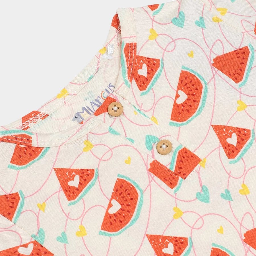 Watermelon Print Baby Girl Headband with Dress Set Frock - Shirt/T-Shirt Set 4