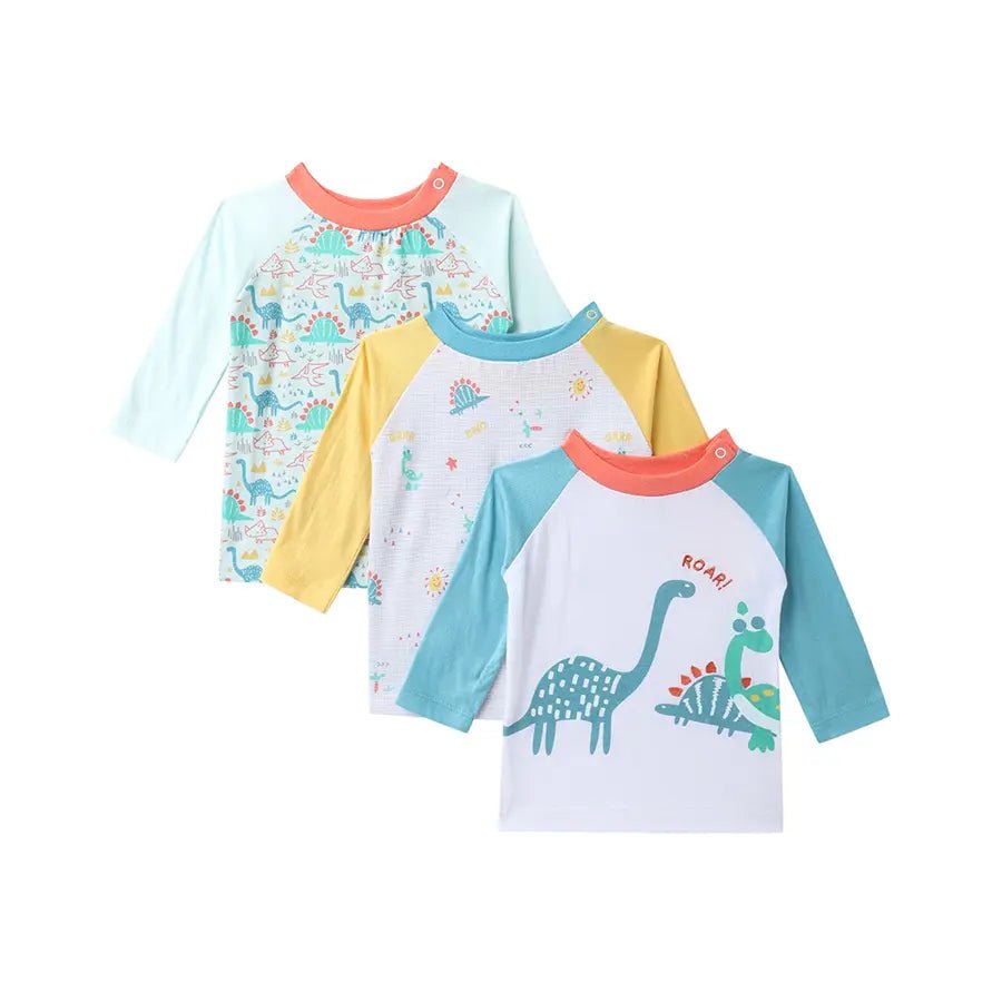 Baby Boy Dino Print Full Sleeve T-Shirt (Pack of 3) T-Shirt 1