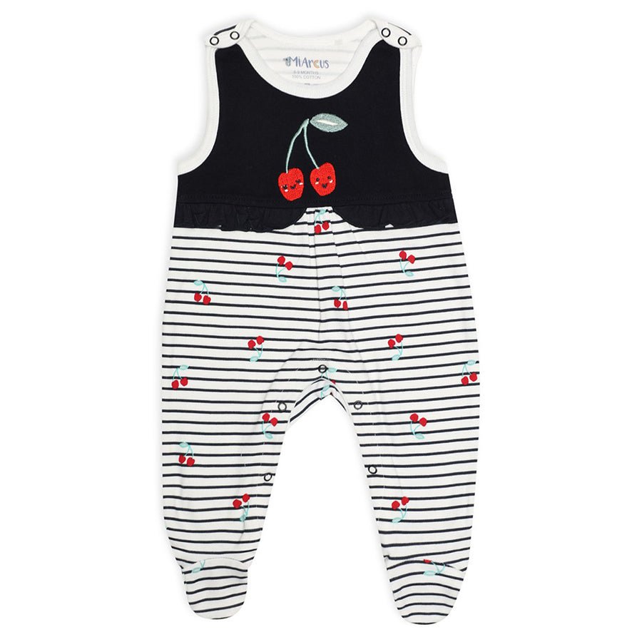 Baby Girl Cherry Print Romper with Booties-Romper-1