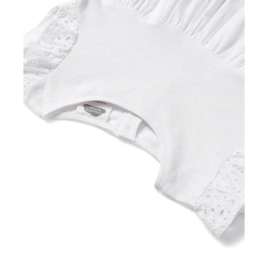 Baby Girl Flutter Sleeve Frock- White Dress 4