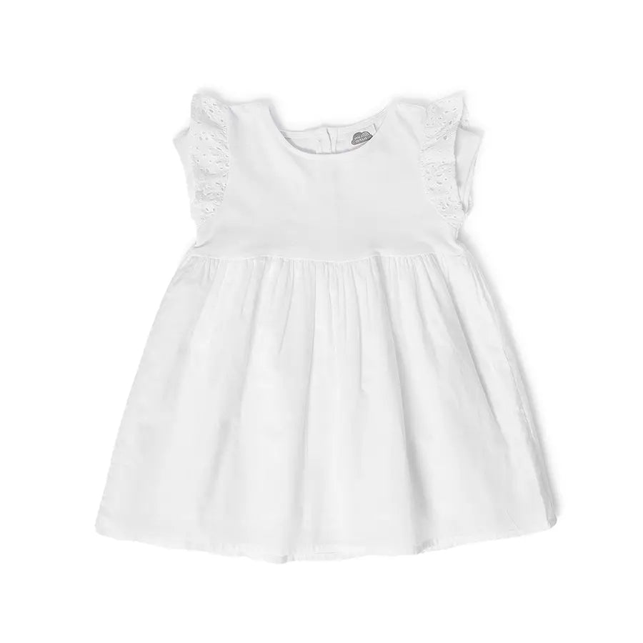 Baby Girl Flutter Sleeve Frock- White Dress 1