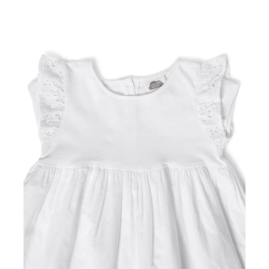 Baby Girl Flutter Sleeve Frock- White Dress 3