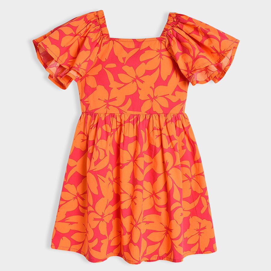 Bloom Woven Printed Dress Orange for Girl Dress 3