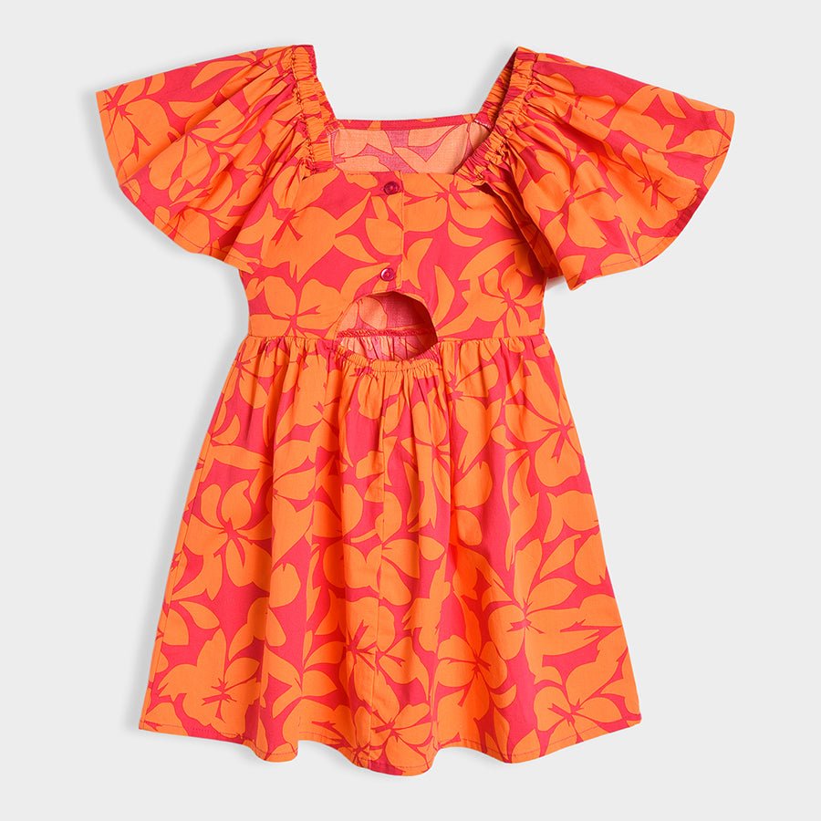 Bloom Woven Printed Dress Orange for Girl Dress 4