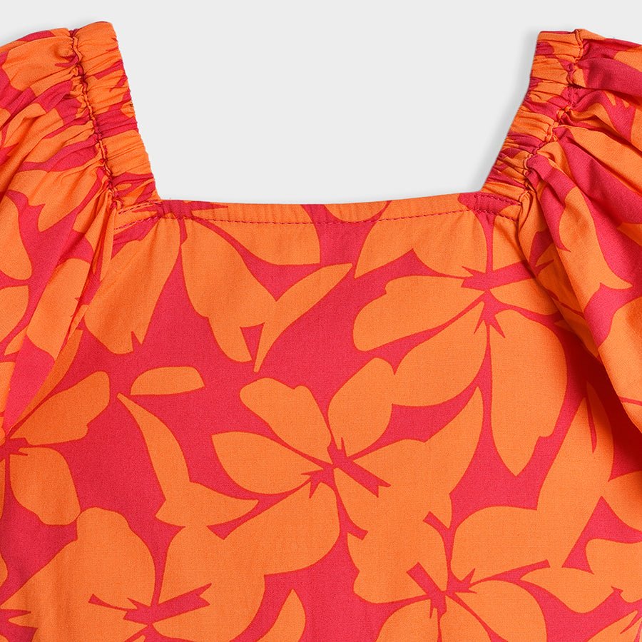 Bloom Woven Printed Dress Orange for Girl Dress 5