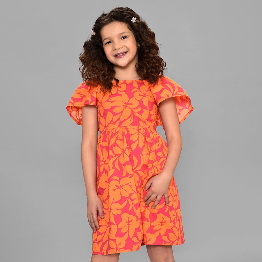 Bloom Woven Printed Dress Orange for Girl Dress 1