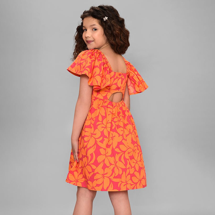 Bloom Woven Printed Dress Orange for Girl Dress 2