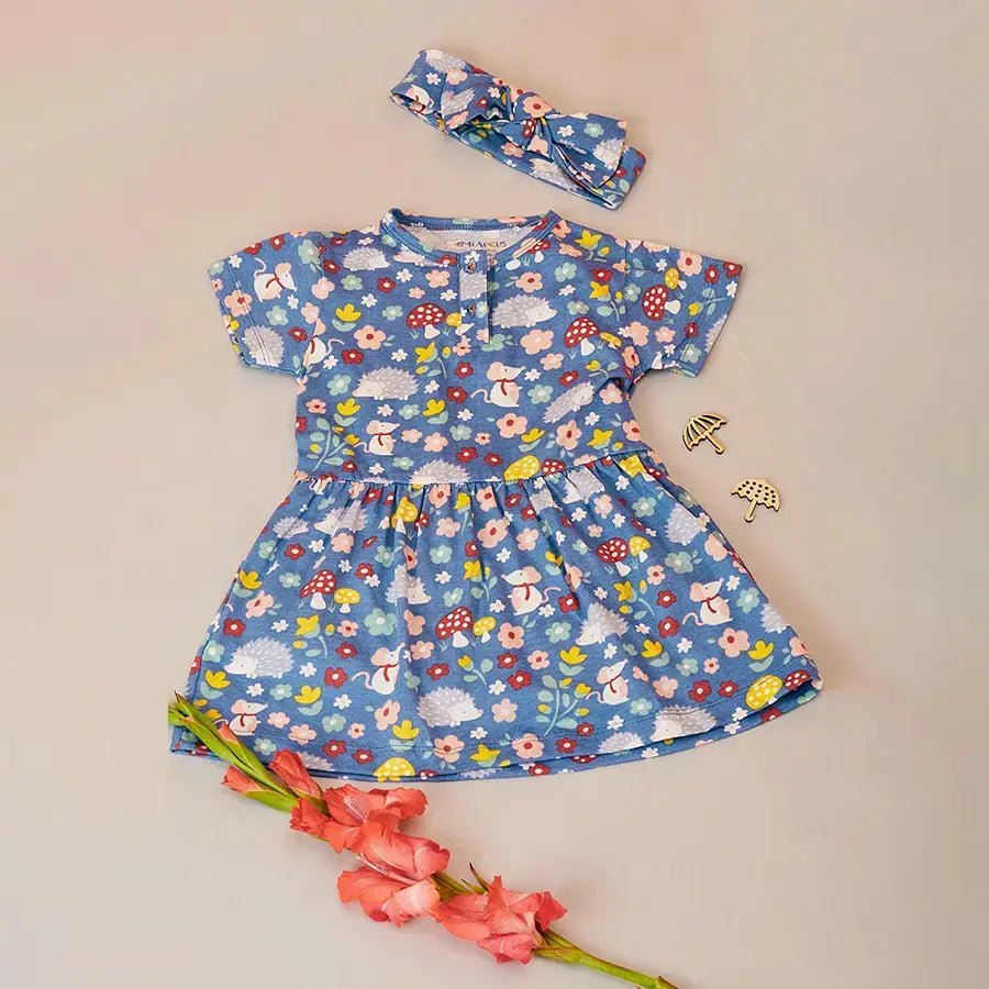 Blossom Print Baby Girl Headband with Dress Set Dress 2