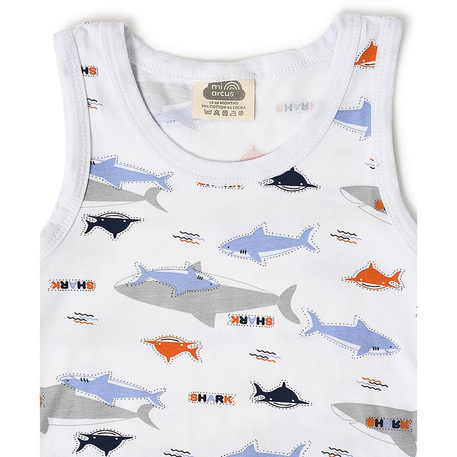 Boys Shark Print Shorts and Vest Set Clothing Set 6