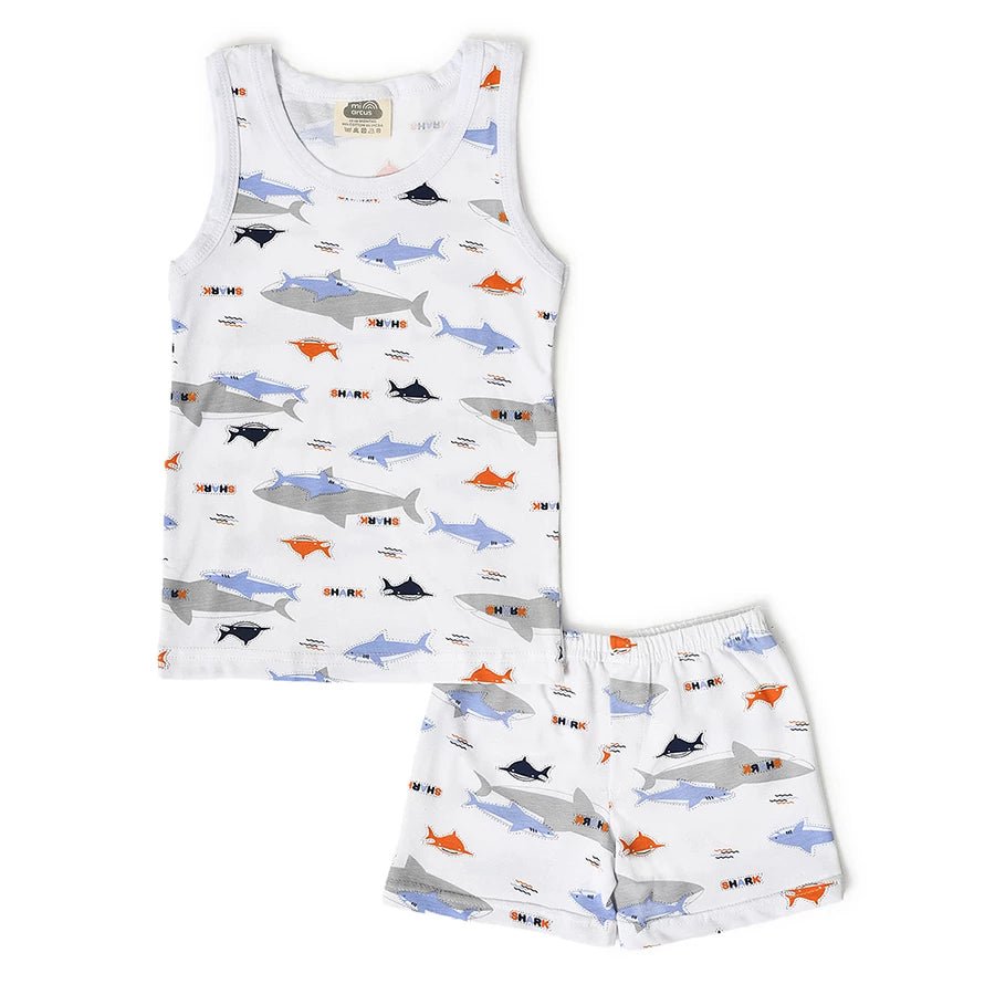 Boys Shark Print Shorts and Vest Set Clothing Set 1
