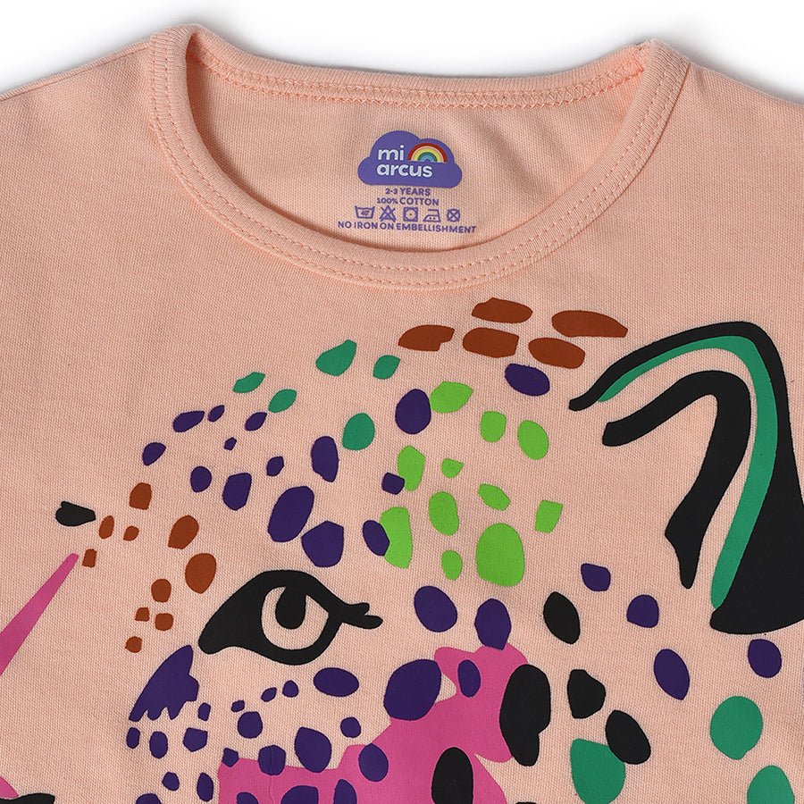 Buddy Leopard Printed Peach T-Shirt for Kids T-Shirt 3