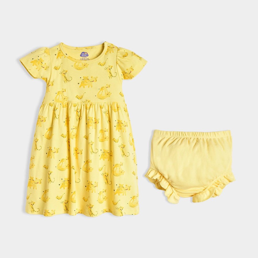 Buddy Poppy Printed Dress Yellow with Bloomer Dress 1