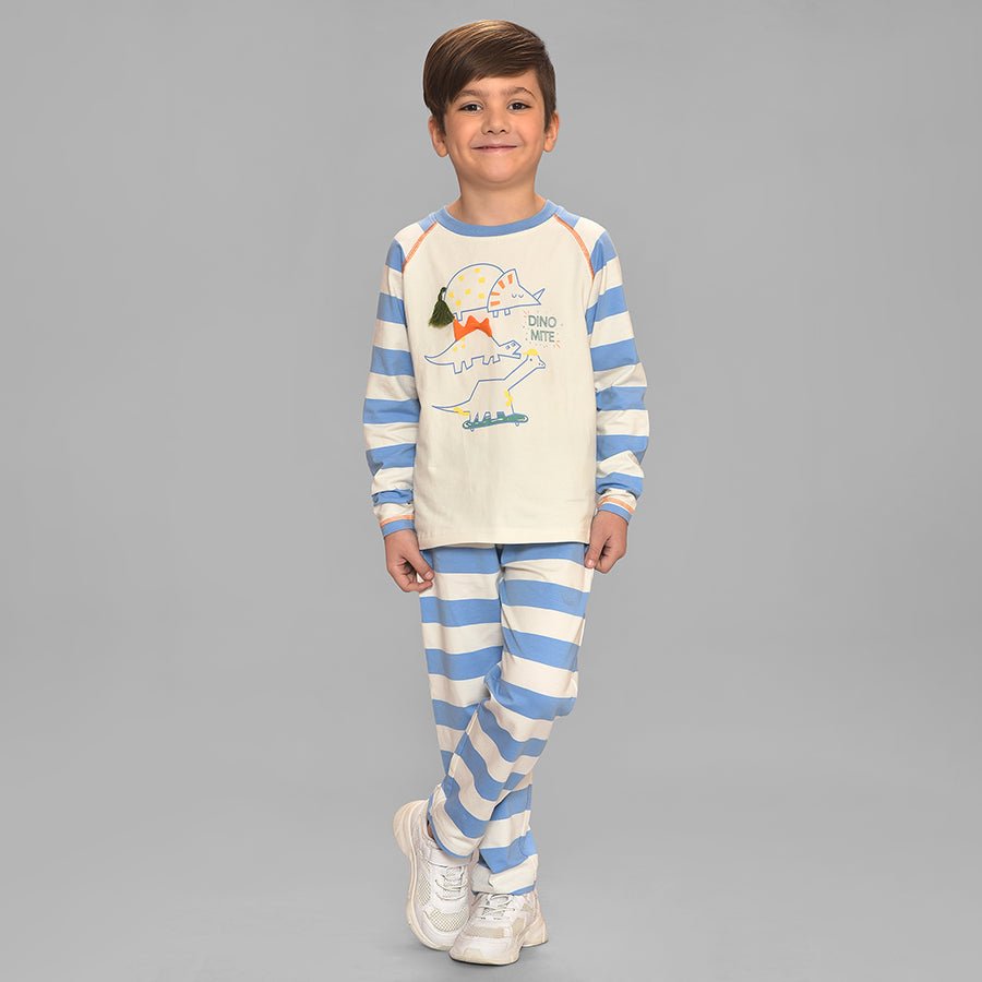 Dinomite Striper Print Blue T-shirt & Pajama Set Clothing Set 1
