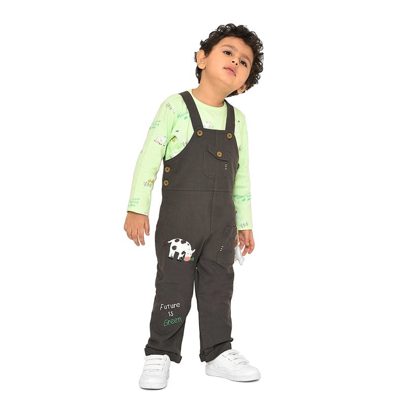 Farm Friends Green T-Shirt With Black Dungaree Set Clothing Set 2