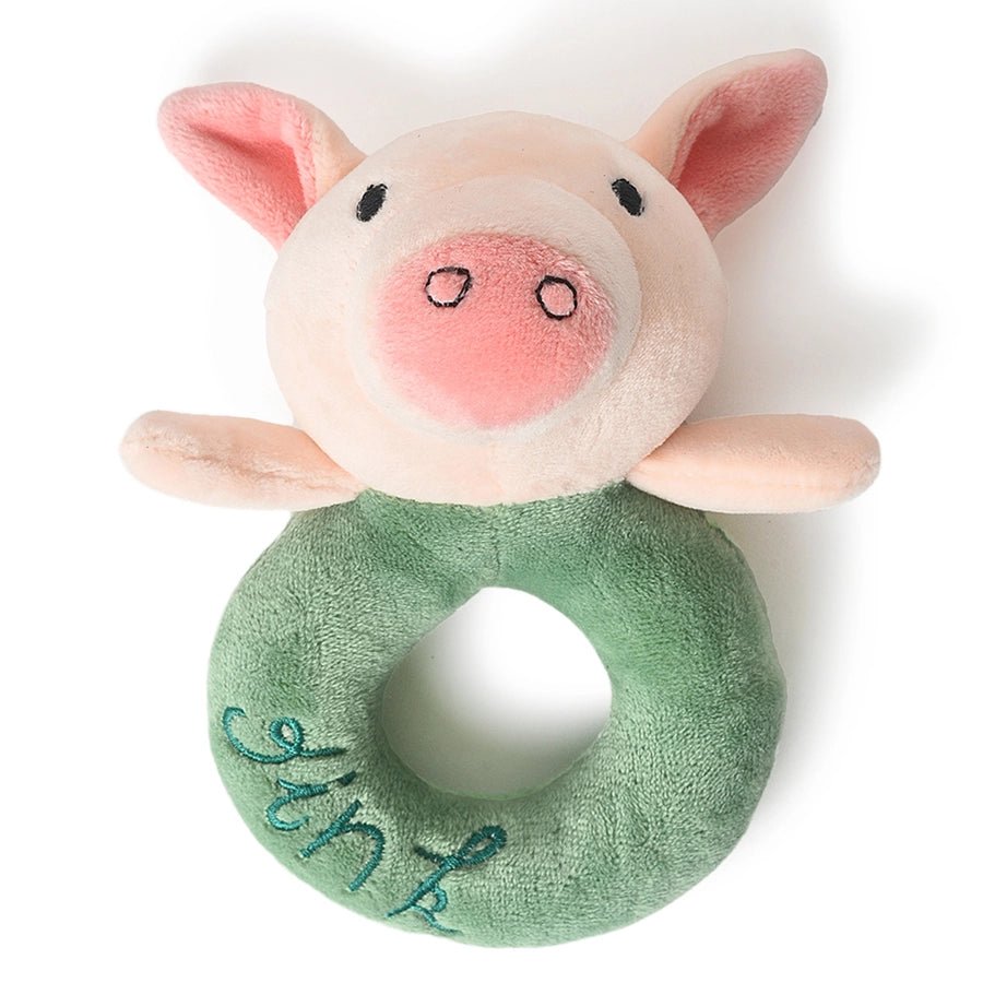 Farm Friends Pink & Green Oink Ring Rattle Toy Soft Toys 1