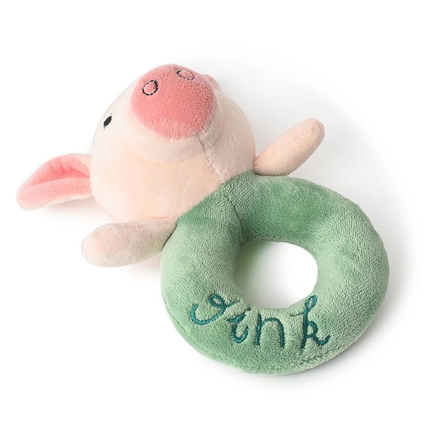 Farm Friends Pink & Green Oink Ring Rattle Toy Soft Toys 6
