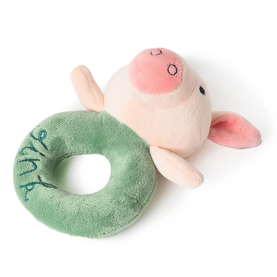 Farm Friends Pink & Green Oink Ring Rattle Toy Soft Toys 2