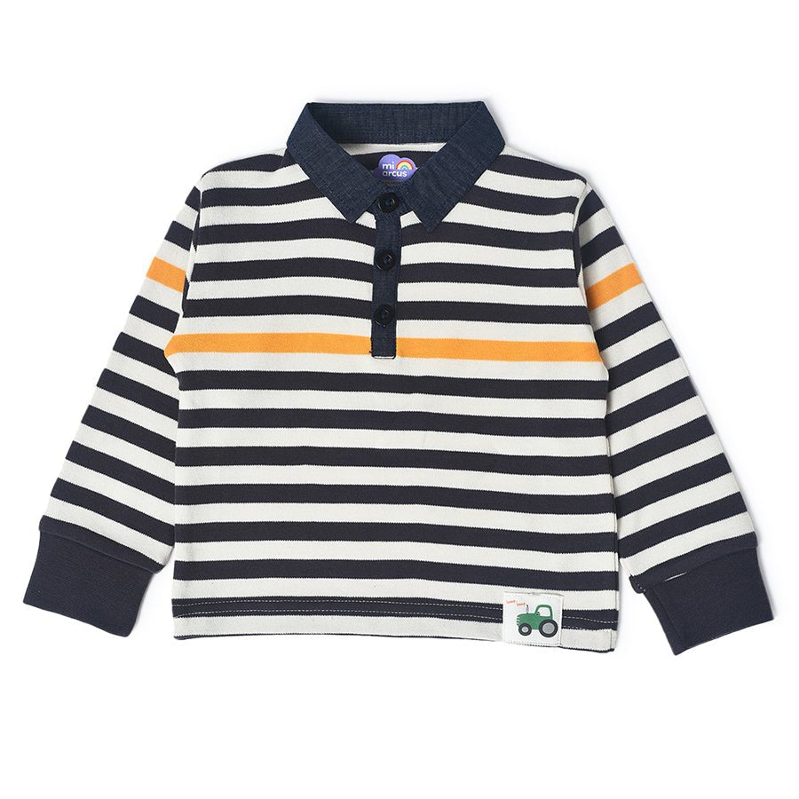 Farm Friends Polo Striper T-Shirt for Baby Boy-T-Shirt-1