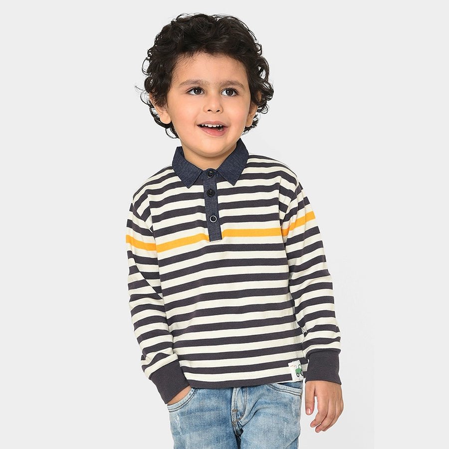 Farm Friends Polo Striper T-Shirt for Baby Boy-T-Shirt-1