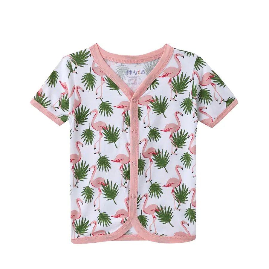 Flamingo Print Baby Girl Front Open Vest (Pack of 3) - Vest