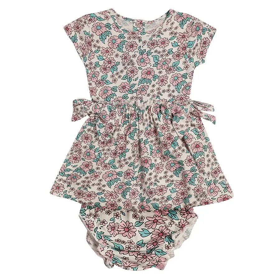 Flower Print Frock With Bloomer Clothing Set 1
