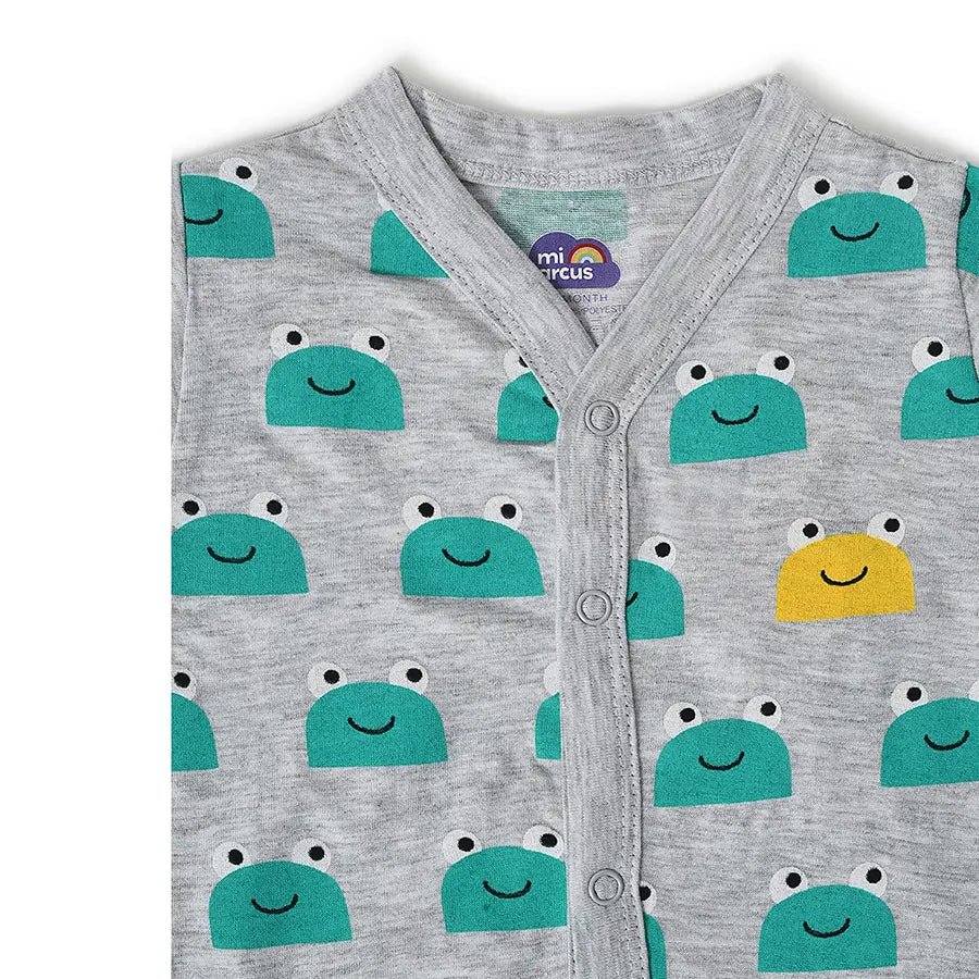 Frog Face Print ( Front Open Vest & Pyjama Set ) Clothing Set 7