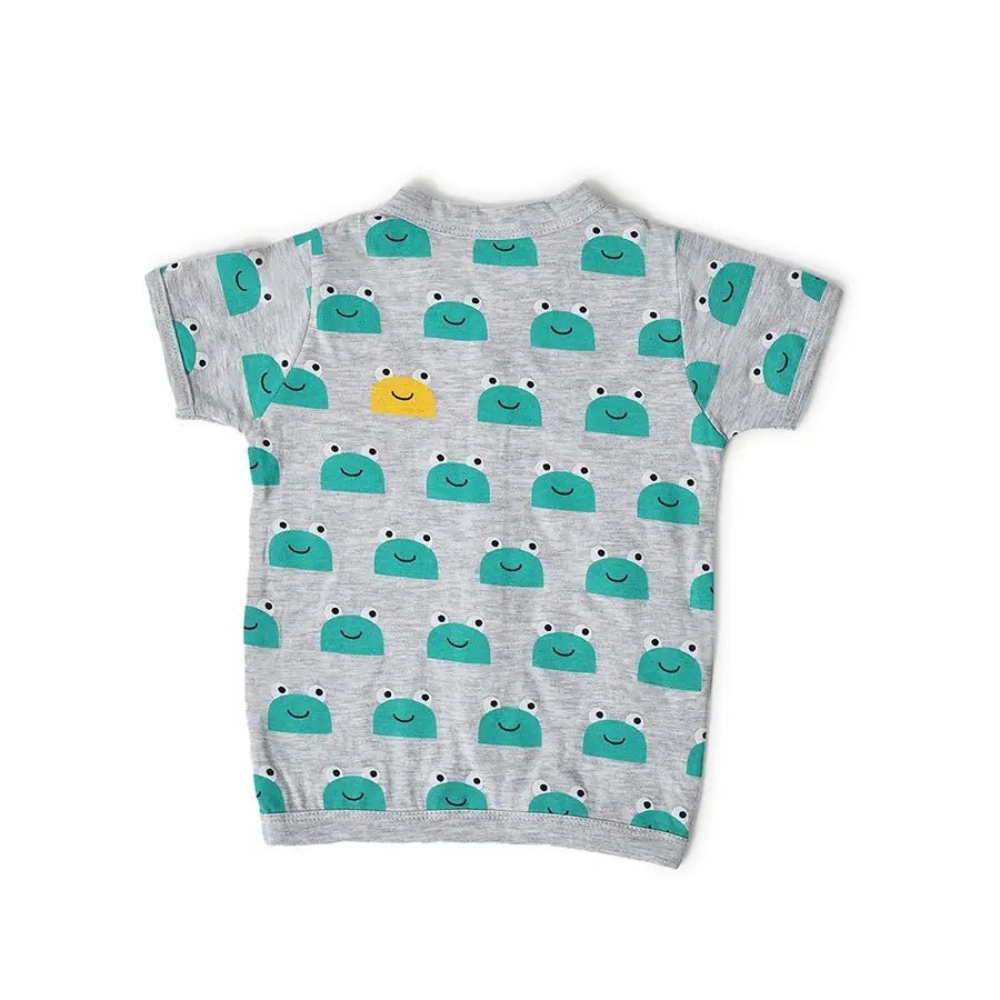Frog Face Print ( Front Open Vest & Pyjama Set ) Clothing Set 4