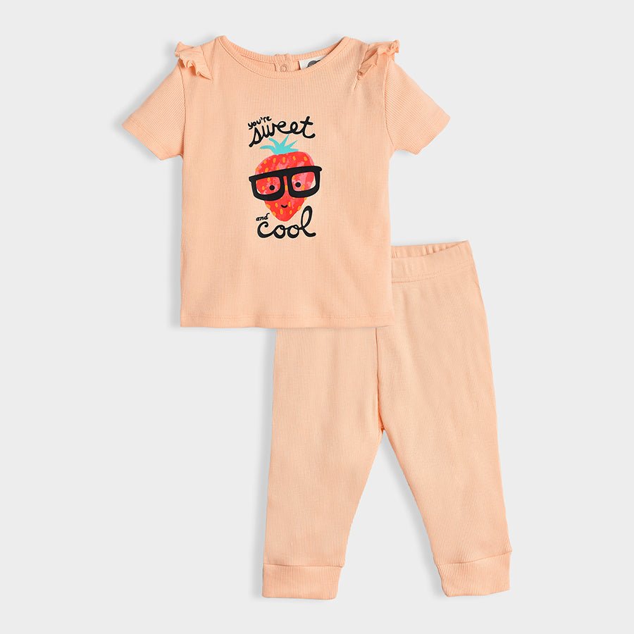 Fruits Strawberry Printed Peach Top & Pajama Set Clothing Set 3
