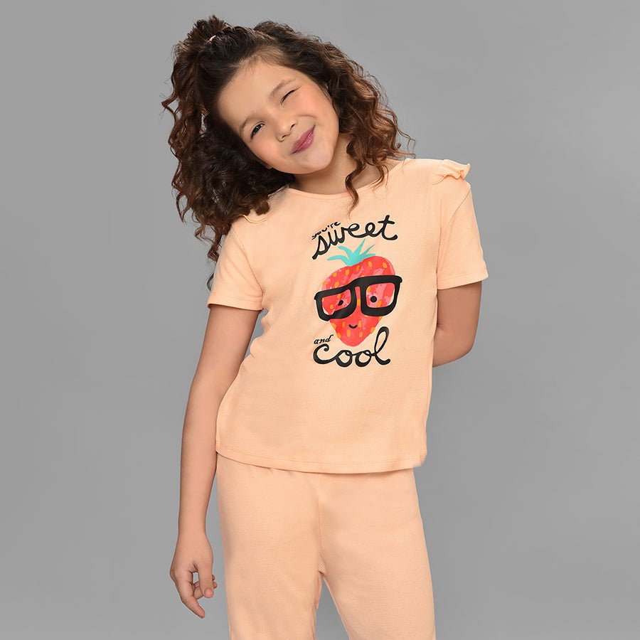 Fruits Strawberry Printed Peach Top & Pajama Set Clothing Set 2
