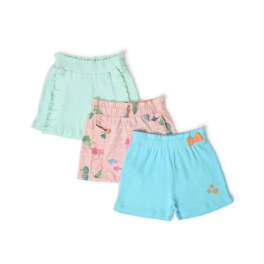 Girls Sea Animal Print Shorts- (Pack of 3) Shorts 1