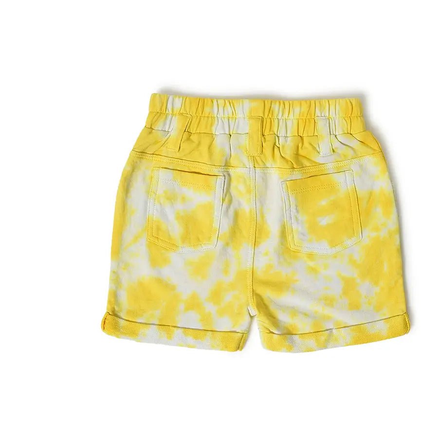 Girls Tie & Dyed Shorts- Yellow - Shorts