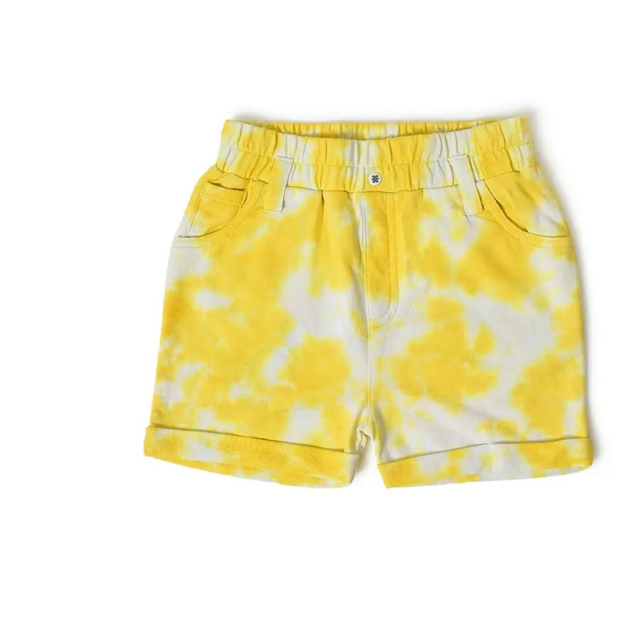 Girls Tie & Dyed Shorts- Yellow - Shorts