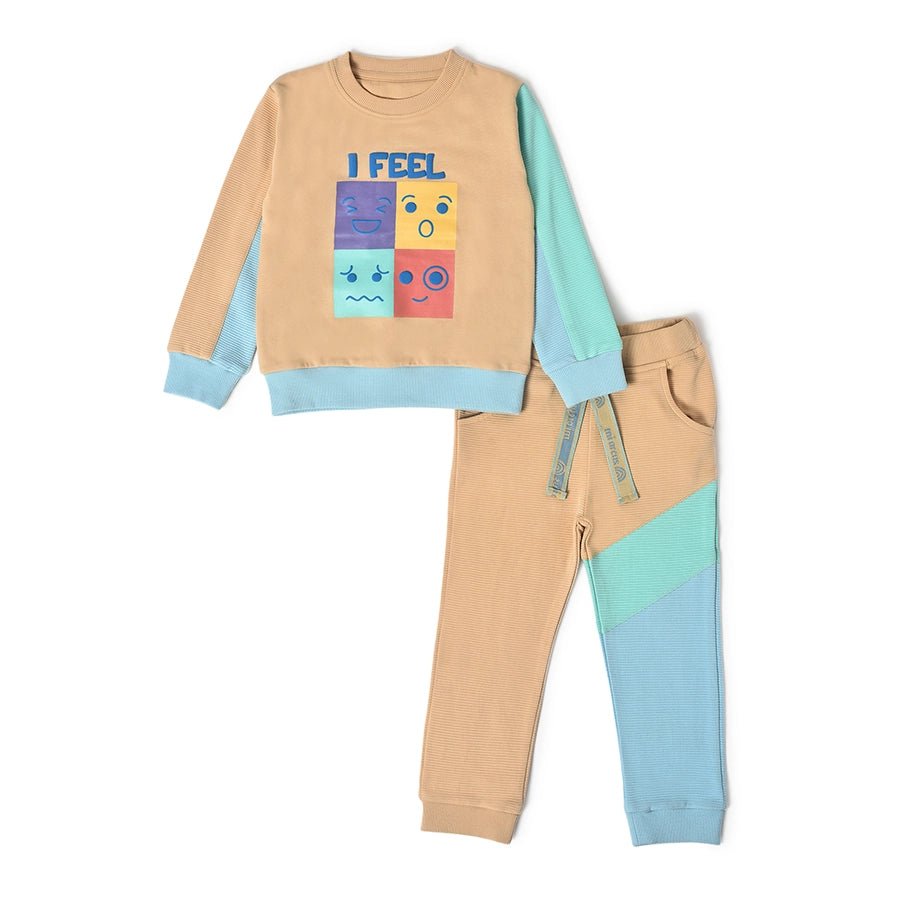 Misty Brown Colorblock Sweatshirt & Pajama Set Clothing Set 1