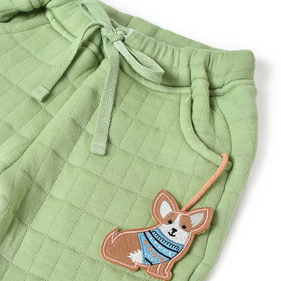 Misty Corgi Quilted Green Sweatshirt & Pajama Set Clothing Set 12