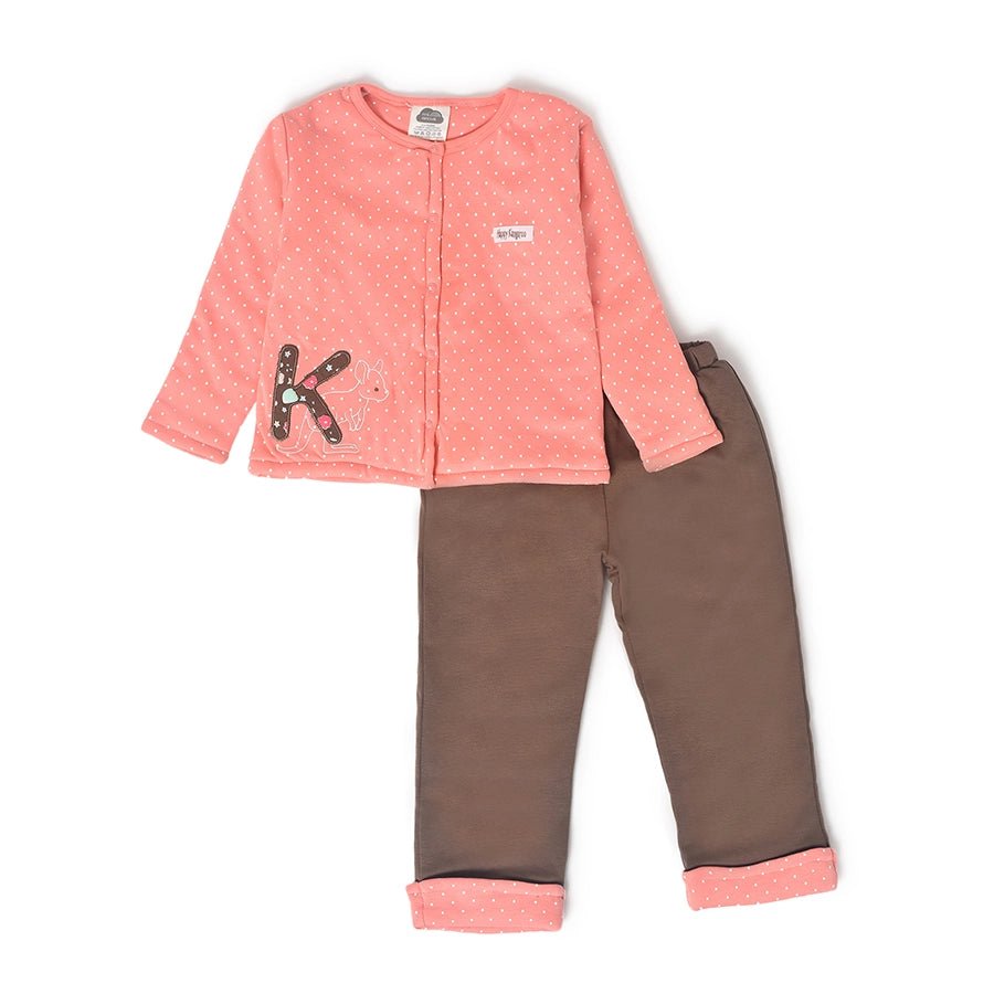 Misty Front Open Sweatshirt & Pajama Set Peach & Brown-Clothing Set-1