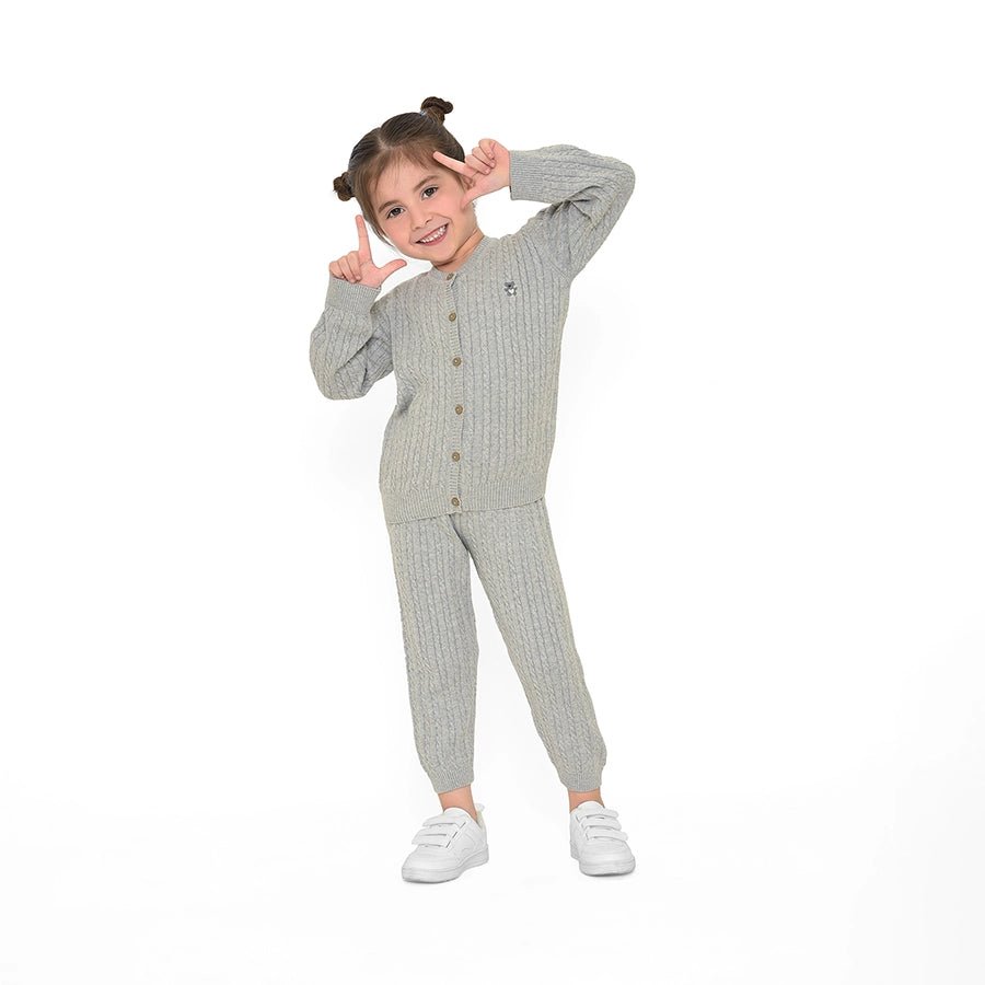 Misty Grey Knitted Cardigan with Pyjama Set-Clothing Set-1