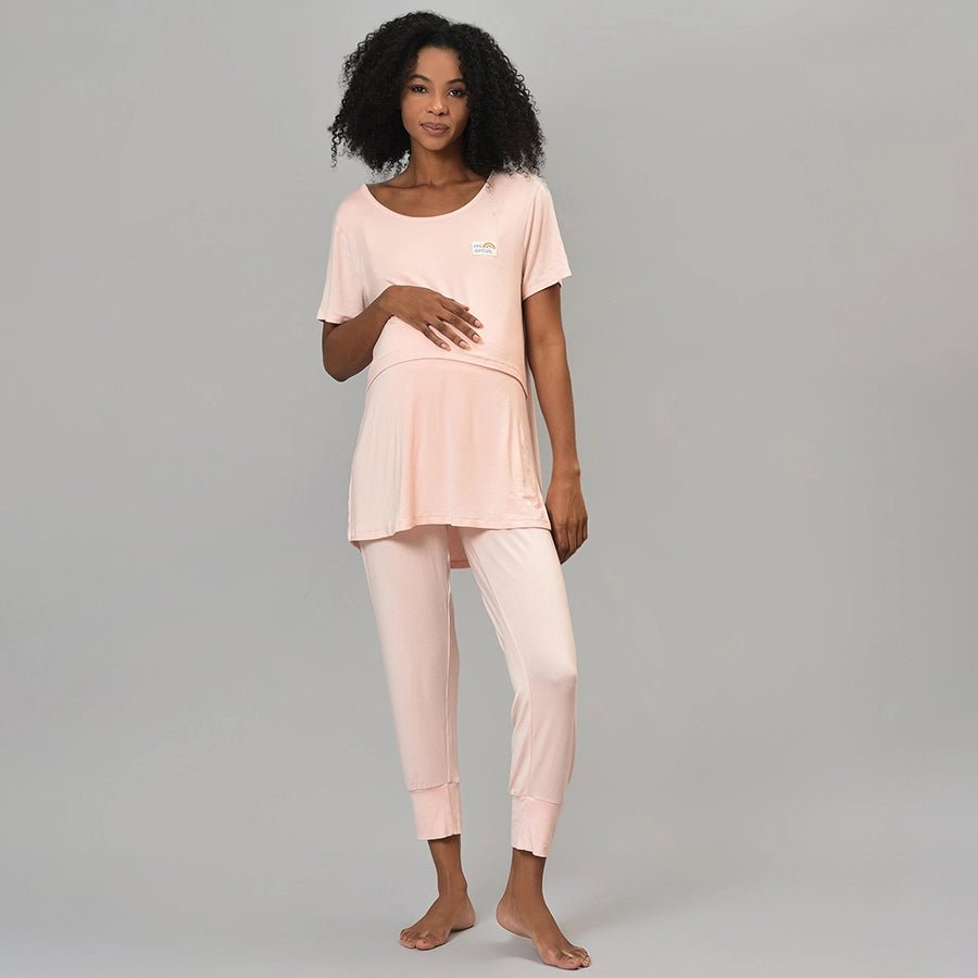 Misty Salmon Maternity Wear Knitted T-shirt & Pajama Set-Clothing Set-4