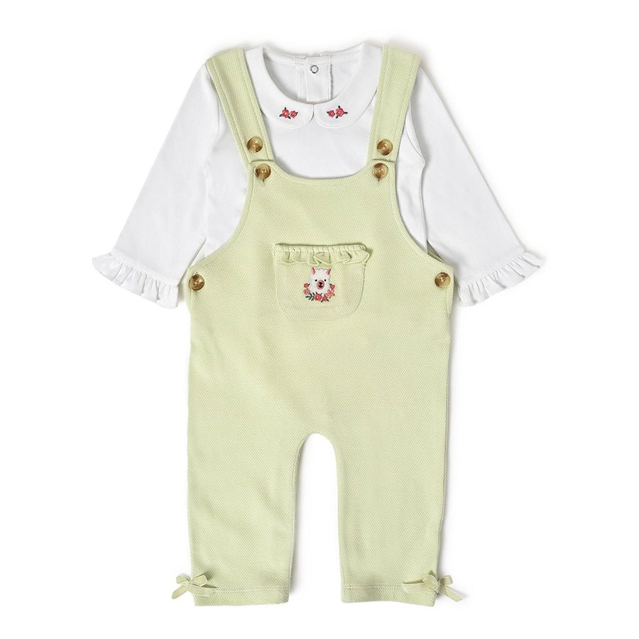 Misty White Romper with Light Green Dungaree Set Clothing Set 1