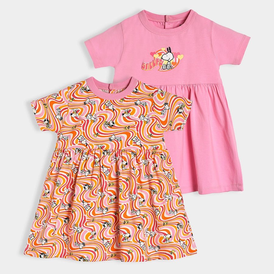 Peanuts™ Candy Pink Printed Frock Pack of 2 Dress 1