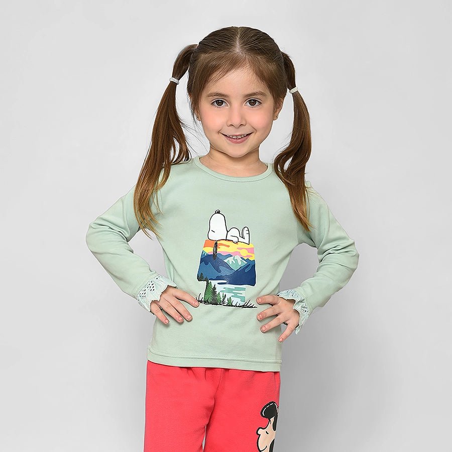 Peanuts Knitted Green T-shirt For Girls-T-Shirt-1