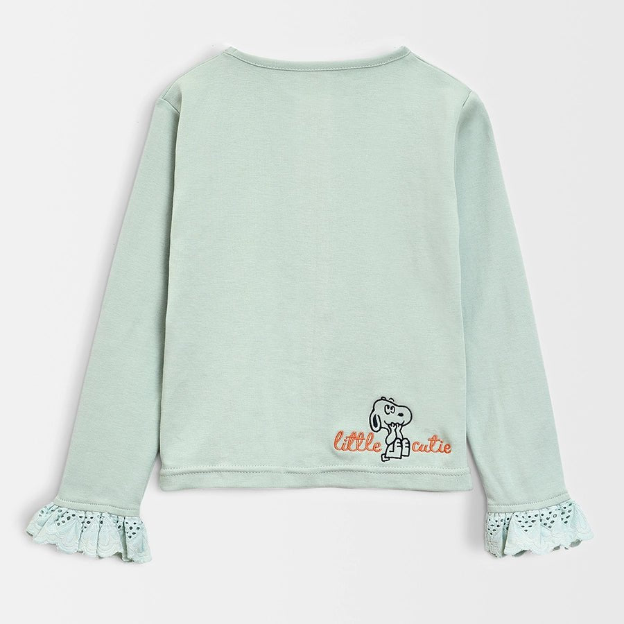 Peanuts Knitted Green T-shirt For Girls T-Shirt 3