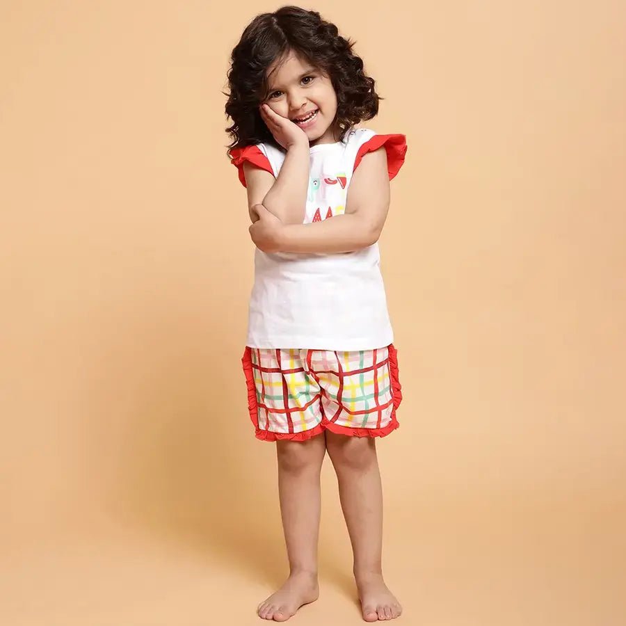 Ruffled Baby Girl Shorts & T-shirt with Watermelon Print-Clothing Set-2