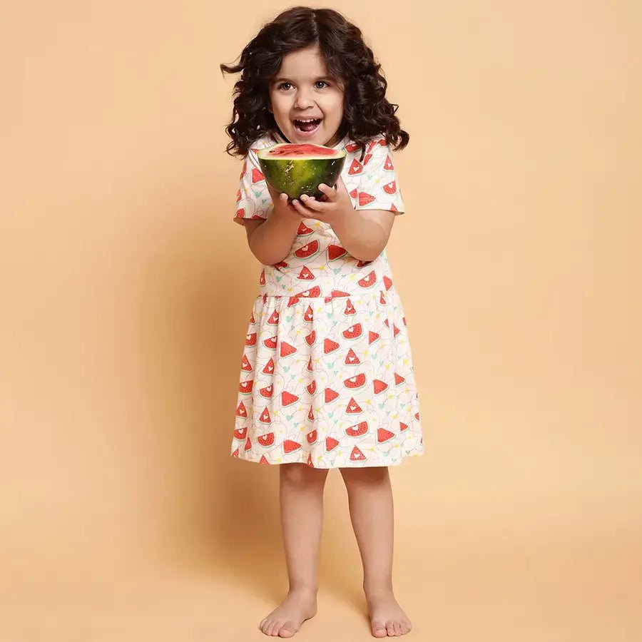 Watermelon Print Baby Girl Headband with Dress Set Dress 2